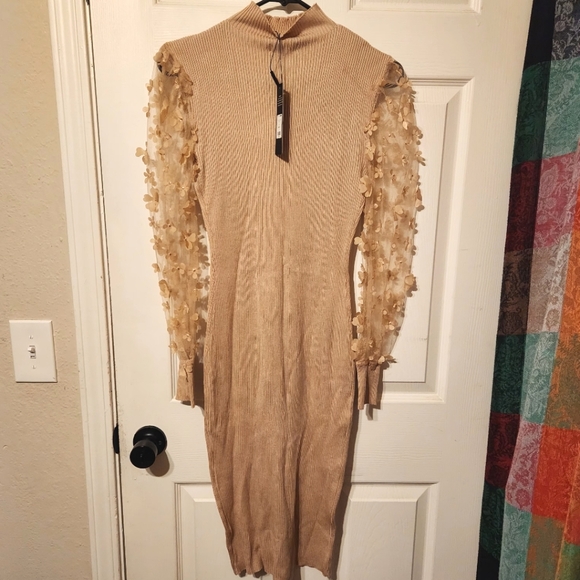 Fashion Nova Tan Ribbed Midi Dress | Sz M - Picture 4 of 7